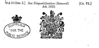 23. Sex Disqualification (removal) Act 1919 Becomes Law In The United Kingdom