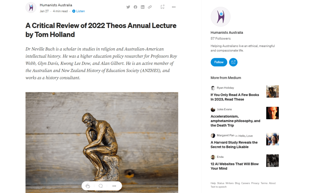 HA Inc. Medium Publication. A Critical Review of 2022 Theos Annual Lecture by Tom Holland