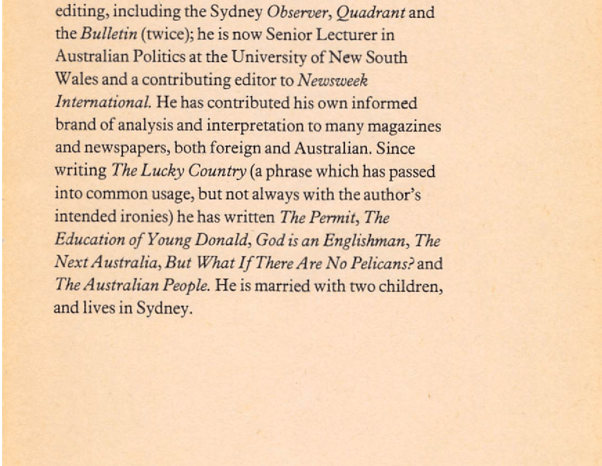 Spiraling in-alignment to The Lucky Country, 1965.