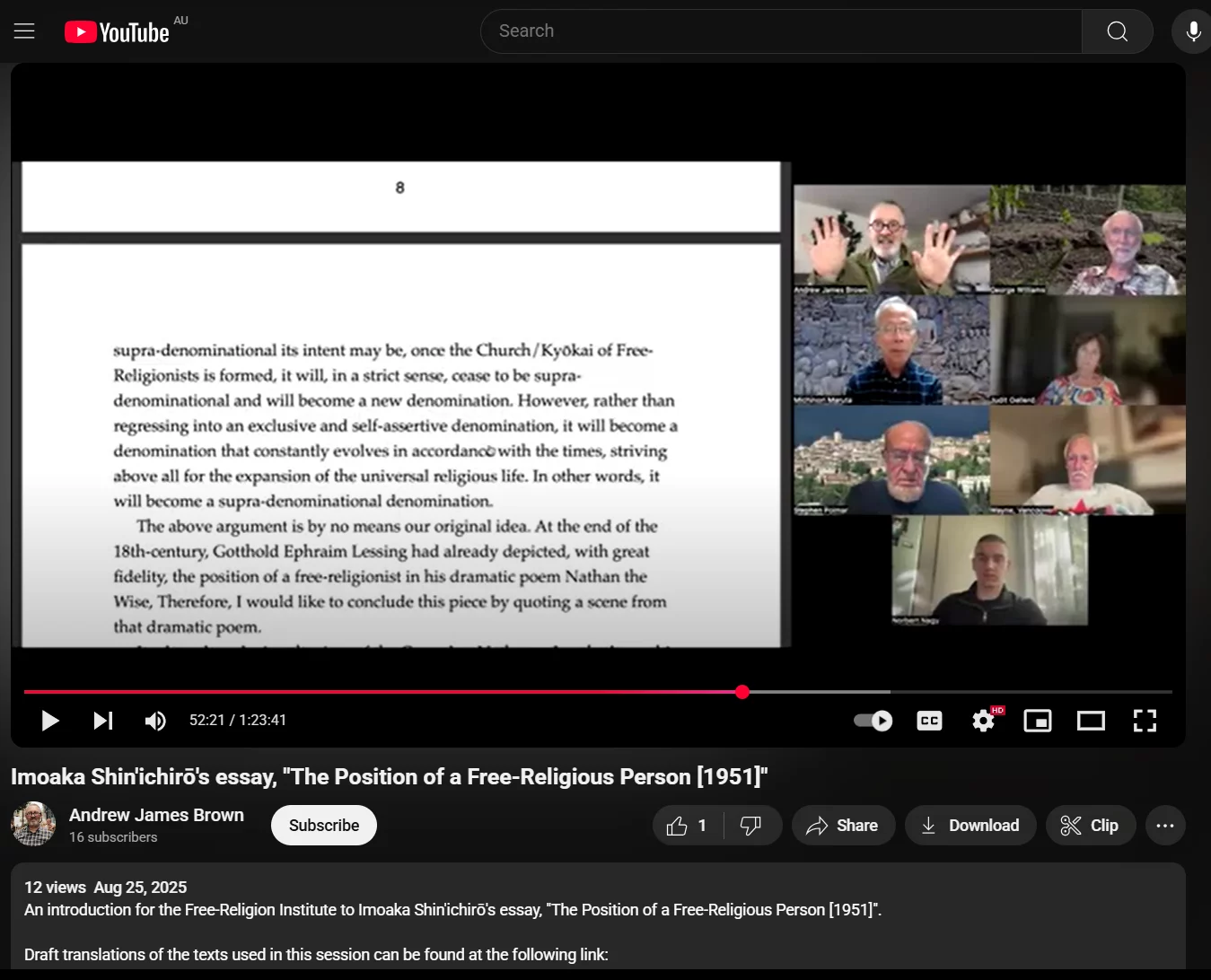 Andrew James Brown: Open Education and Imoaka Shin’ichirō’s essay, “The Position of a Free-Religious Person [1951]”.